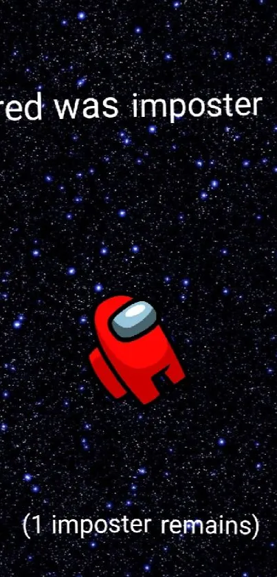 Red imposter surrounded by starry space on mobile wallpaper.