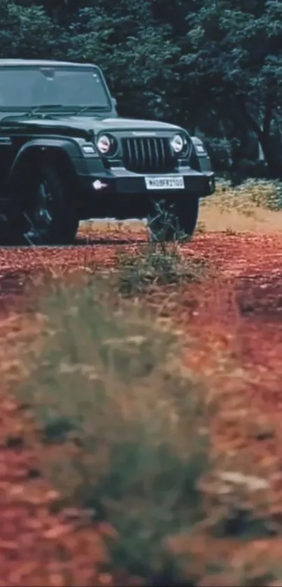 Off-road adventure with Jeep on a red path.