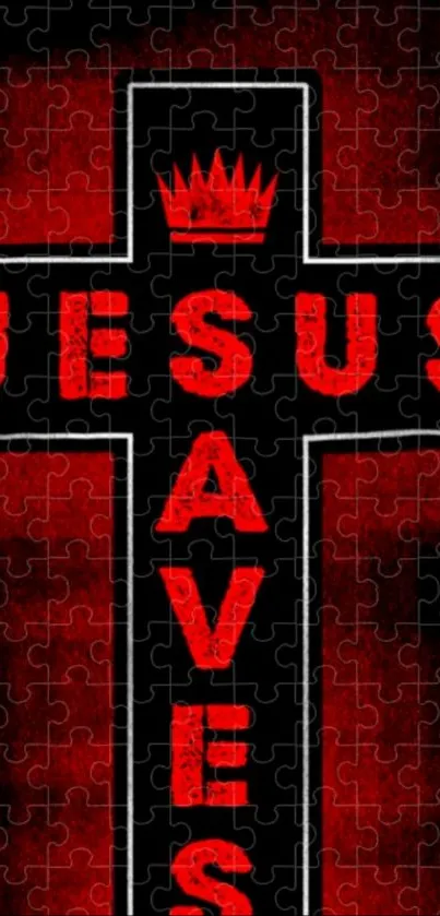 Red cross with 'Jesus Saves' text mobile wallpaper.