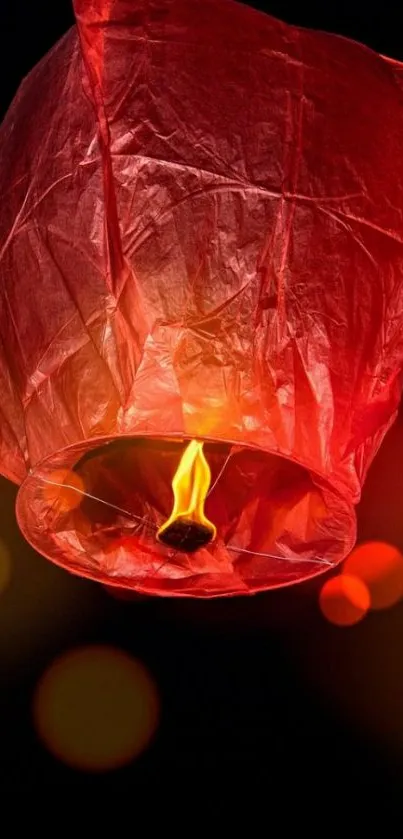 Vibrant red lantern glowing against a dark background.