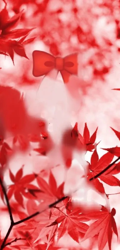 Vibrant red leaf mobile wallpaper with a dreamy aesthetic.