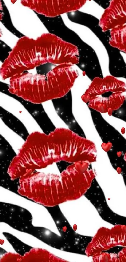 Zebra print wallpaper with red lips for a bold and stylish mobile look.