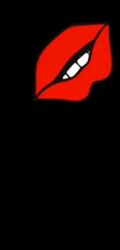 Minimalist wallpaper with bright red lips on black background.