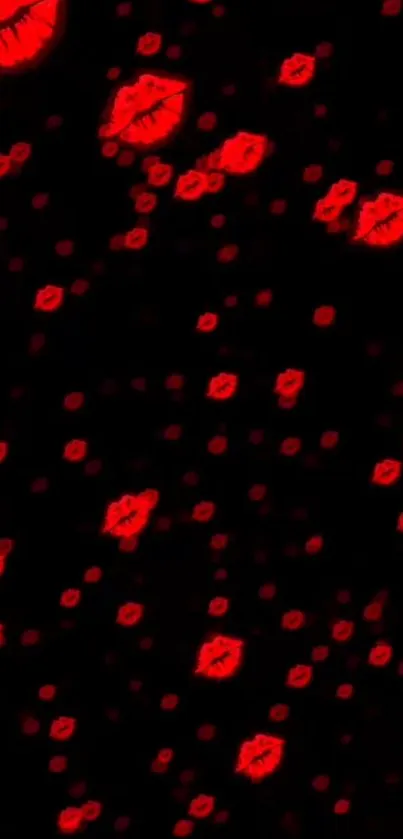 Vibrant red lips pattern on a black background wallpaper.