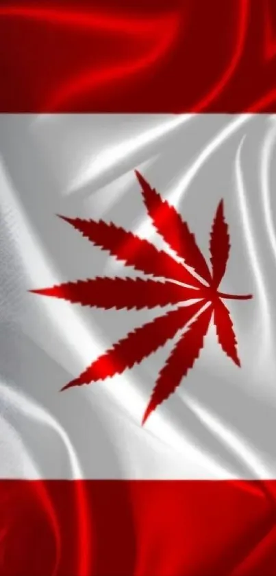 Red and white flag with a unique maple leaf design.