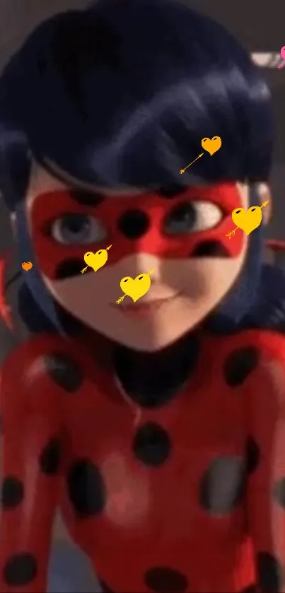 Red-masked cartoon heroine with vibrant design.