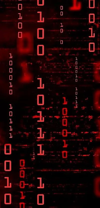 Red binary code wallpaper with matrix theme for tech lovers.