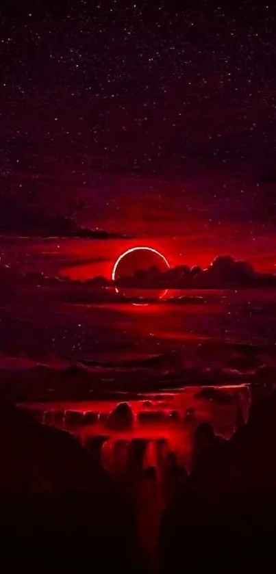 Mysterious red moonlit sky wallpaper for mobile devices.