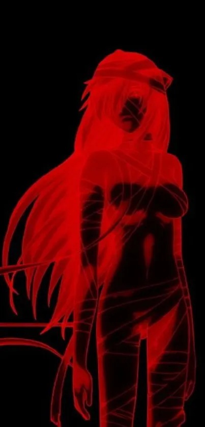 Red neon anime girl silhouette on black background.