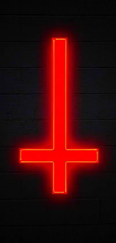 Red neon cross symbol on a black background.