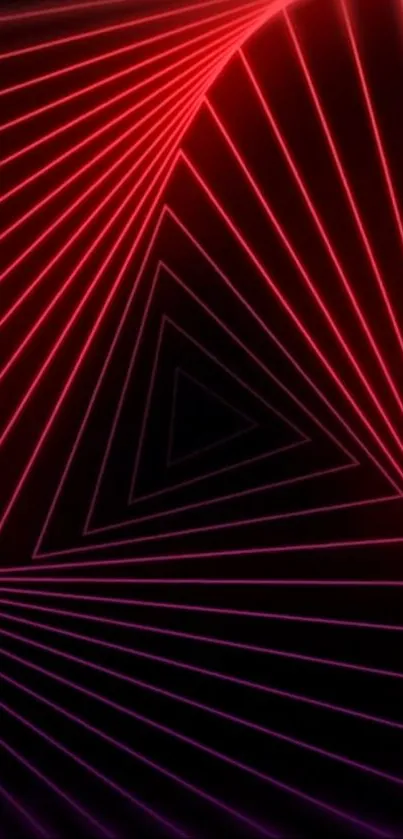 Vibrant red neon geometric wallpaper with abstract lines and triangles.