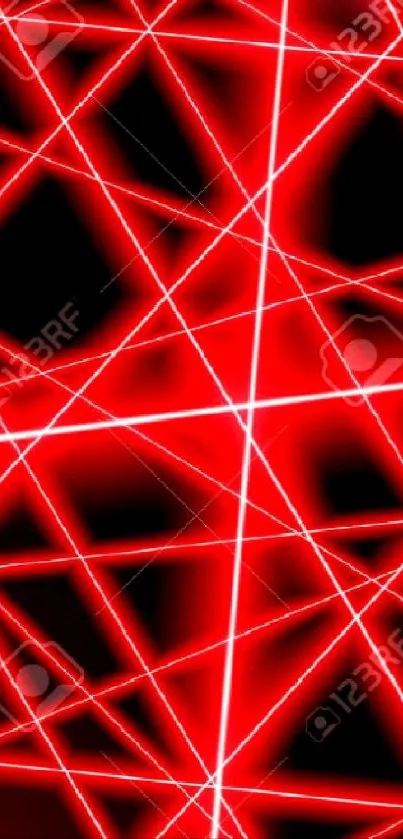 Bright red neon geometric lines on a black background for phone wallpaper.