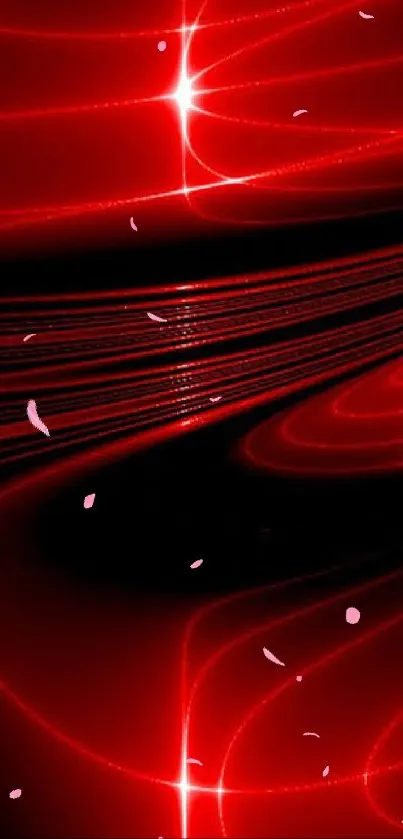 Dynamic red neon swirl mobile wallpaper with glowing light effect.