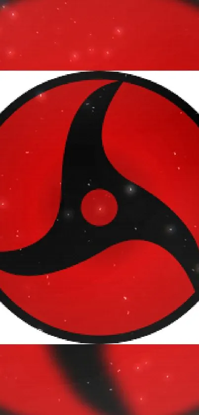 Red ninja emblem with a circular design in the center of the wallpaper.