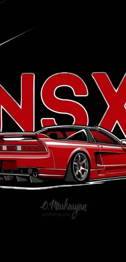 Red NSX car art on black background.