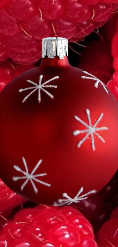 Red ornament with star patterns on vibrant raspberries.