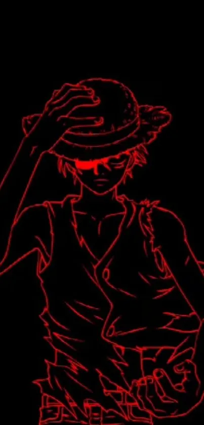 Anime character in red outline on black background.