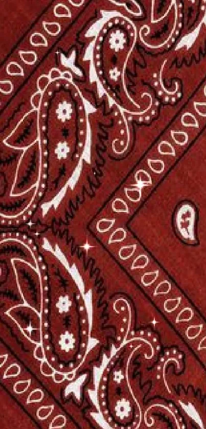 Red paisley pattern wallpaper with intricate, elegant design.