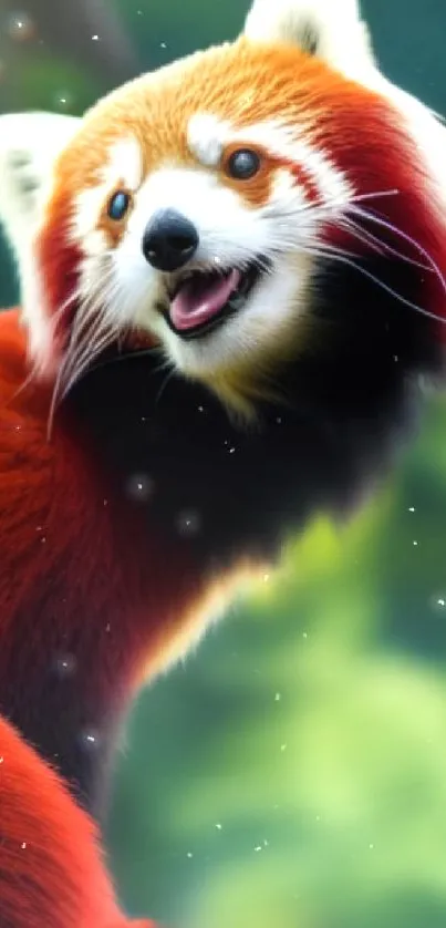 Vibrant red panda mobile wallpaper in lush green jungle.