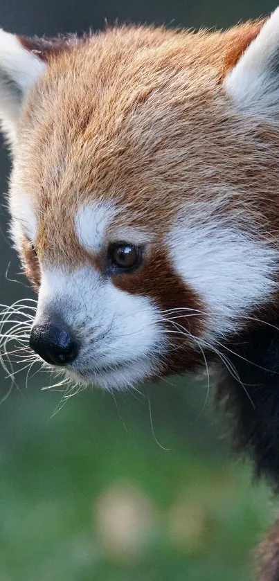 Close-up of red panda with brown fur and white markings, perfect mobile wallpaper.