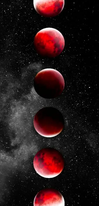 Red planets aligned in a starry cosmic space.