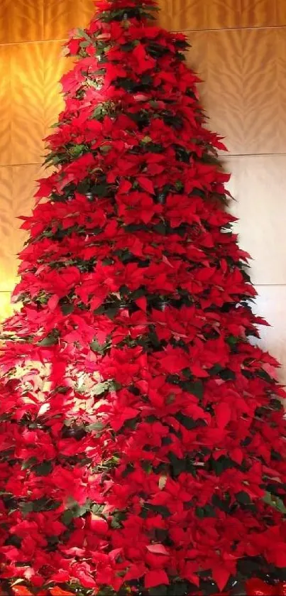 Red poinsettia Christmas tree mobile wallpaper.