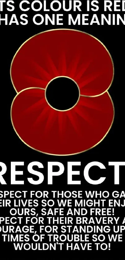 Red poppy with respect and tribute text.