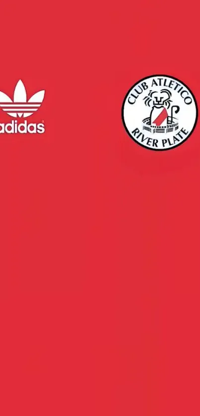 Red mobile wallpaper with River Plate and Adidas logos.