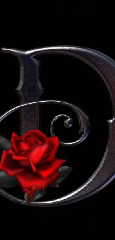 Gothic initial with red rose and black background wallpaper.