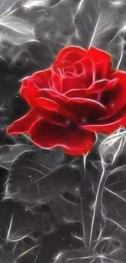 A vibrant red rose on a dark artistic background.