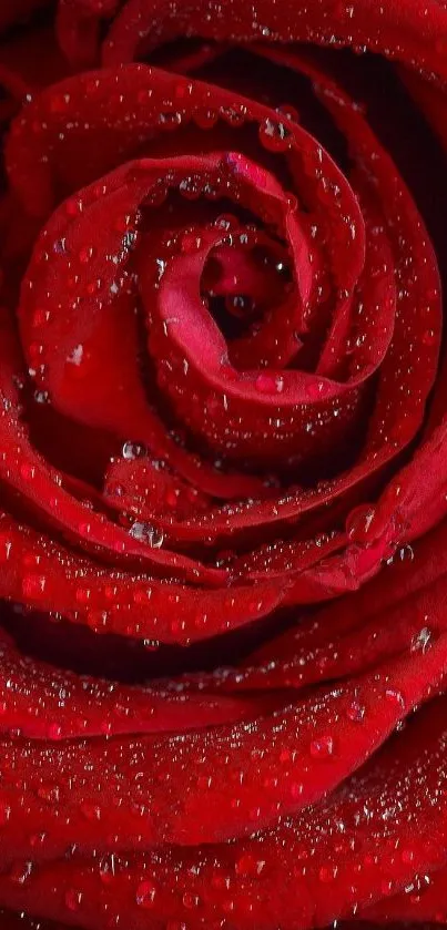 Close-up of dewy red rose petals, perfect for elegant mobile wallpaper.