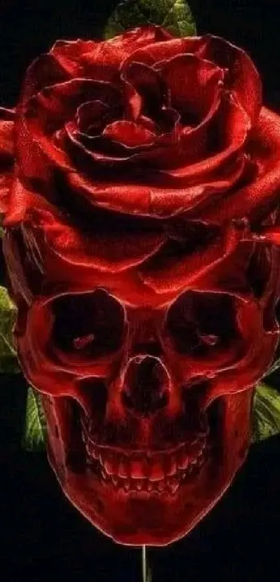 Red rose shaped as a skull on a dark background.