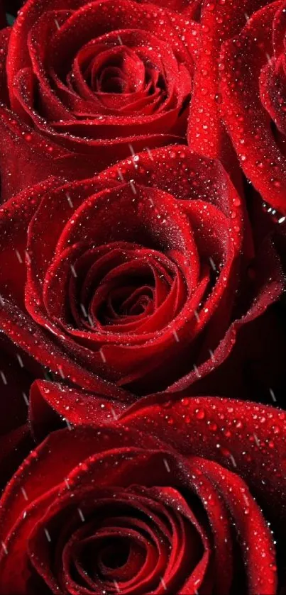 Beautiful red roses with water droplets wallpaper.