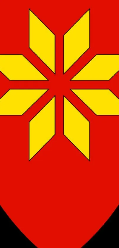 Red shield with yellow star design on wallpaper.