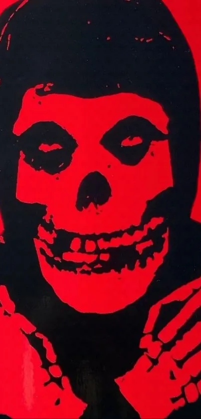 Red skull art design on bold wallpaper.