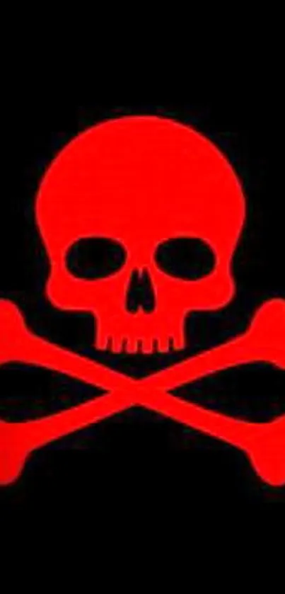 Red skull and crossbones on black background, mobile wallpaper.