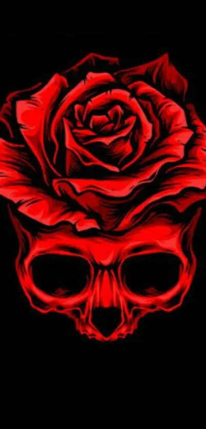 Red skull with rose wallpaper for mobile.