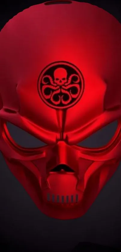 Red skull mask against a dark background.