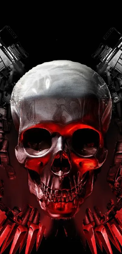 Dark and edgy red skull with metallic design wallpaper.