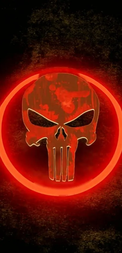 Red skull neon design on dark background wallpaper.