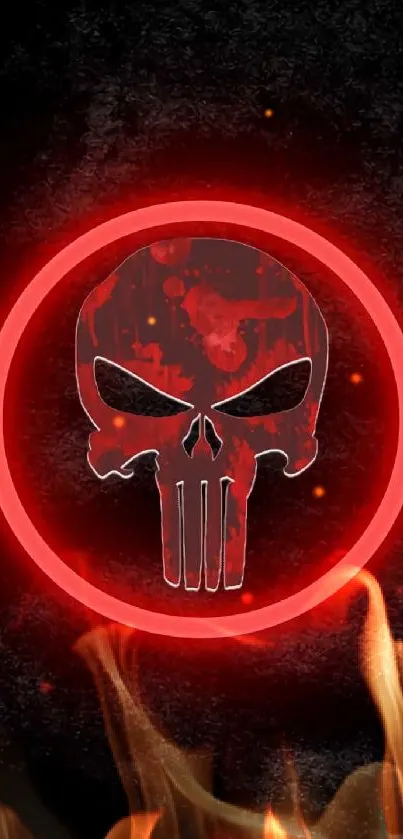 Red skull neon wallpaper with dark background and bold design.