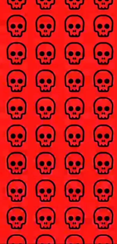 Bold red skull pattern wallpaper with black skulls for mobile phones.