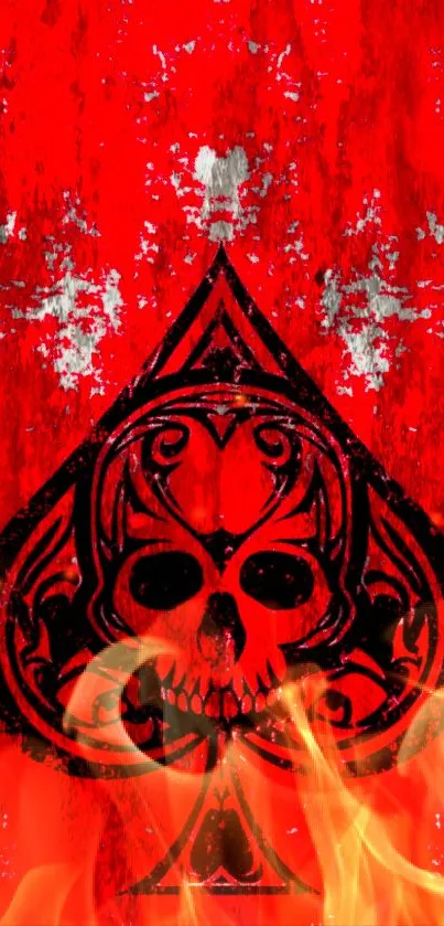 Red spade with skull on distressed texture.