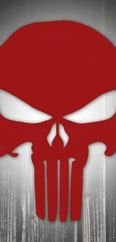 Red skull design on wood background wallpaper.