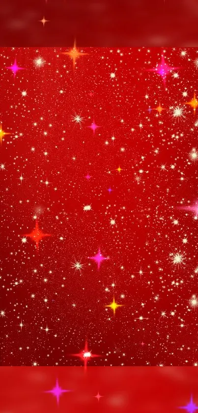 Vibrant red wallpaper with twinkling stars pattern.