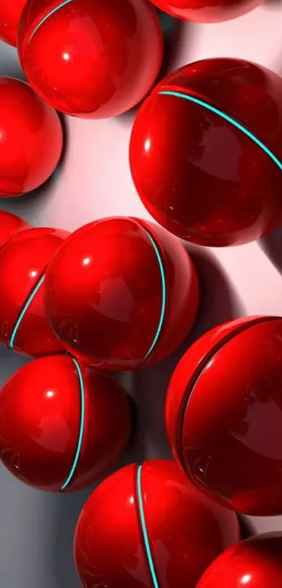 Red spheres with blue accents on a mobile wallpaper.