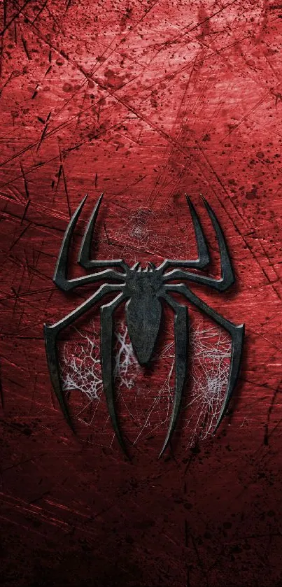 Red and black spider emblem wallpaper for mobile phone screen.