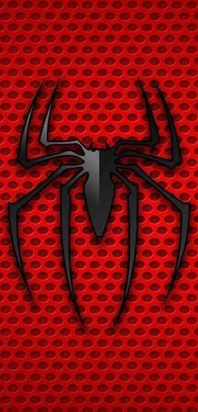 Red background with black spider logo