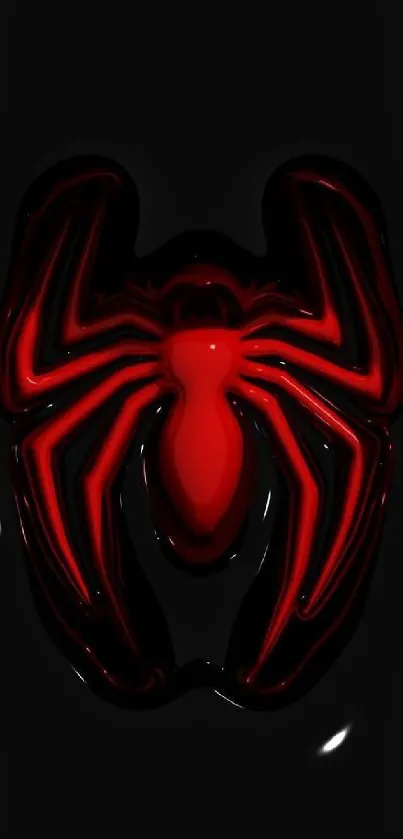 Red spider logo on a black mobile wallpaper.