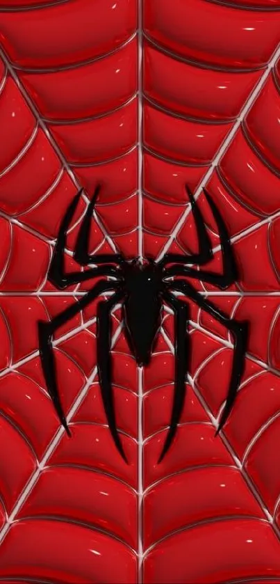 Bold red spider web design wallpaper.